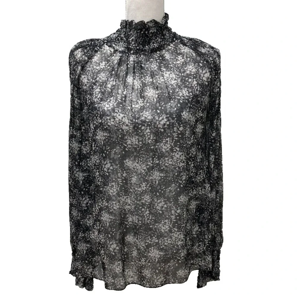Michael‎ Kors Silk Chiffon Blouse Top Womens 6 Gray Whimsigoth Dark Fairy Career
